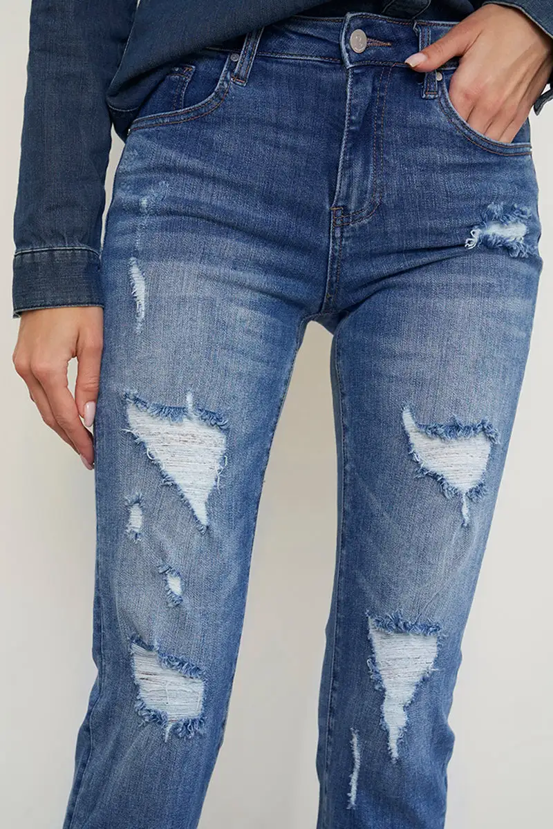 Slim Distressed Girlfriend Jeans