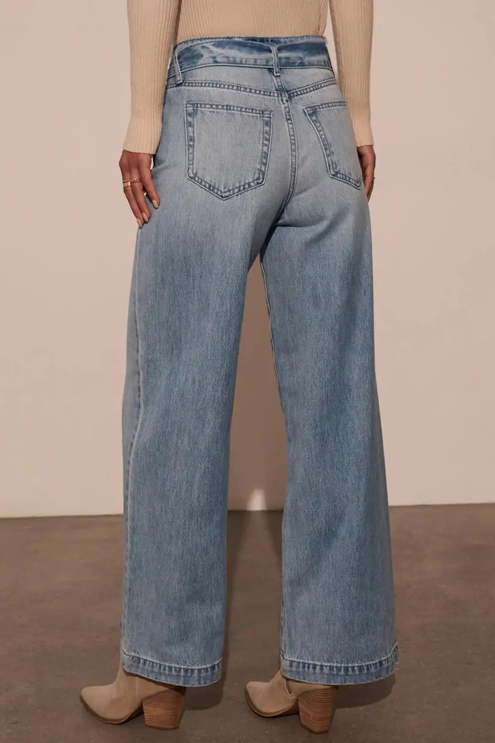 Tied Wide Leg Pocket Denim Jeans