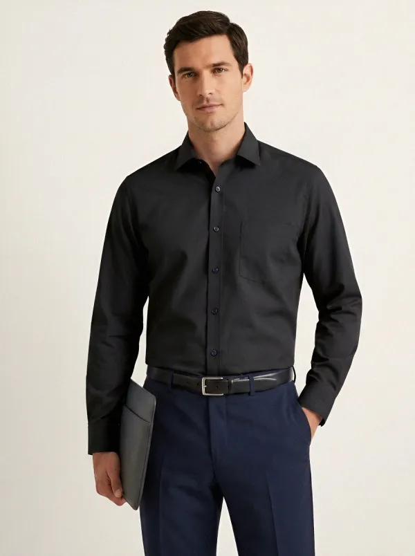 Men's Business Casual Non-Iron Cotton Light Blue Dress Shirt