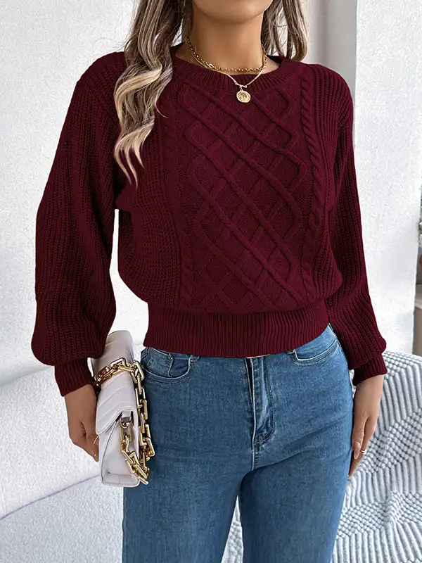 Cable Knit Round Neck Long Sleeve Knit Top