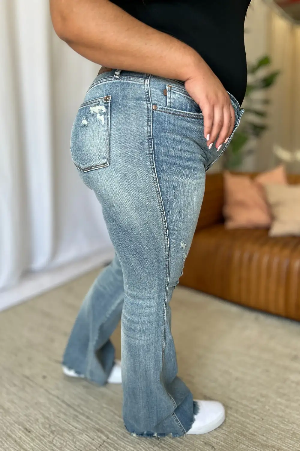 Rise Tummy Control Destroy Flared Denim Jeans