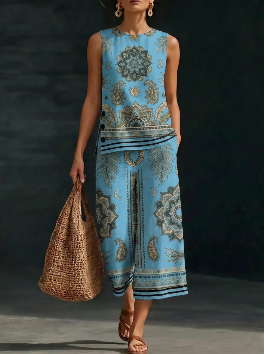 Women's Bohemian Mandala Paisley Printed Sleeveless Set