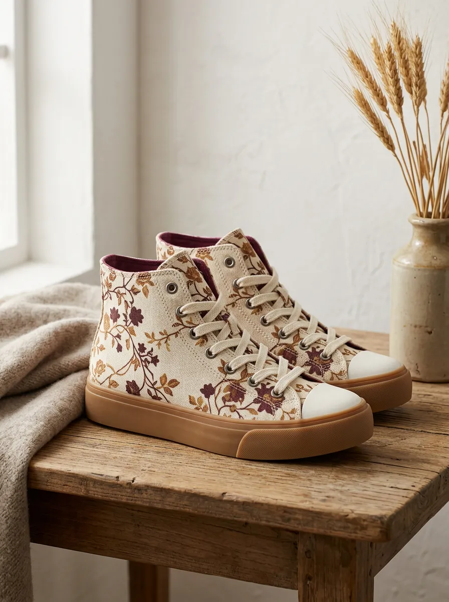 Unisex Refined Vintage Floral Botanical Patterned Canvas Shoes