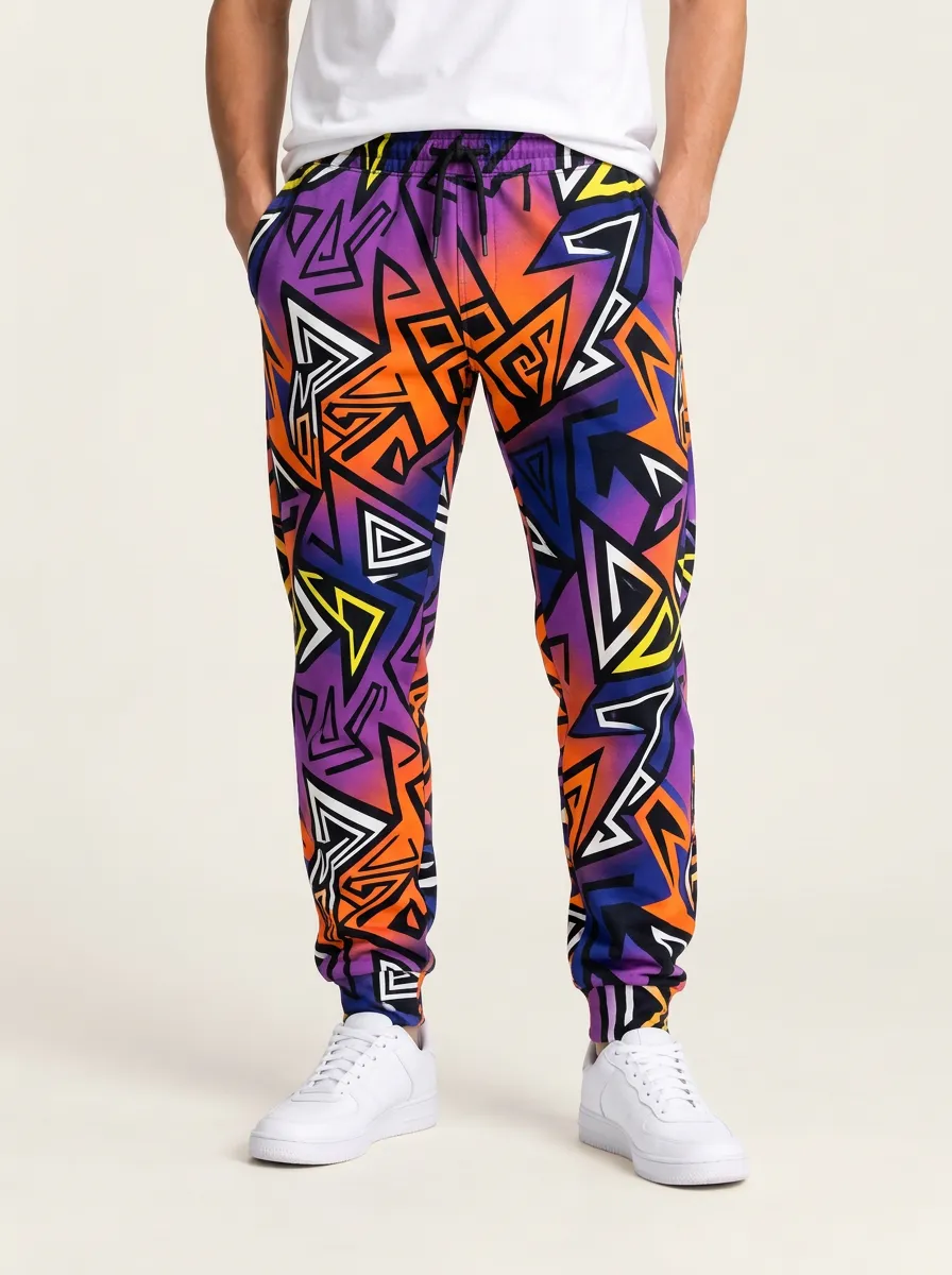 Men's Drawstring Joggers with Geometric Artwork