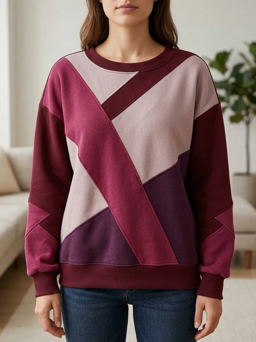 Women's Burgundy Color-Block Paneled Sweatshirt