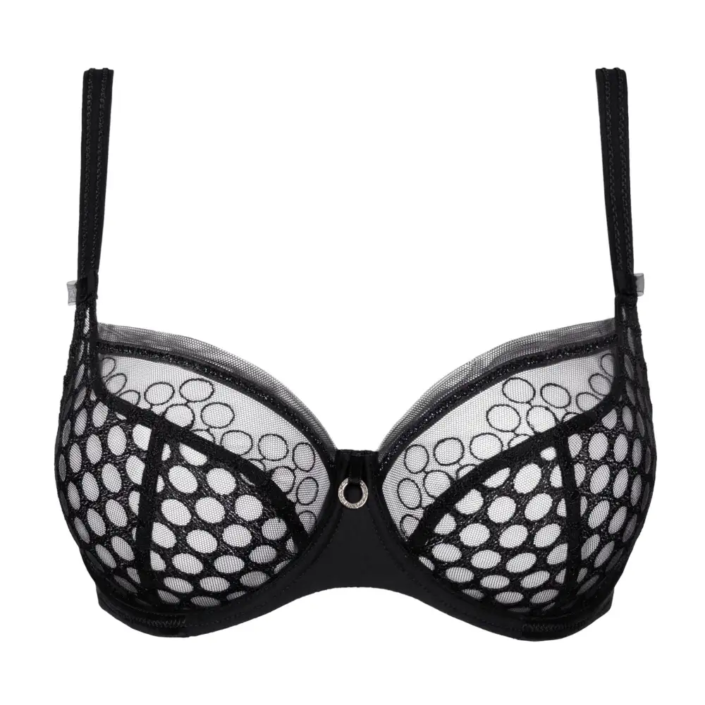 Women's Balconette Underwire Three-Part Cup Adjustable Straps Embroidery Shimmer Detail Sheer Detail Bra