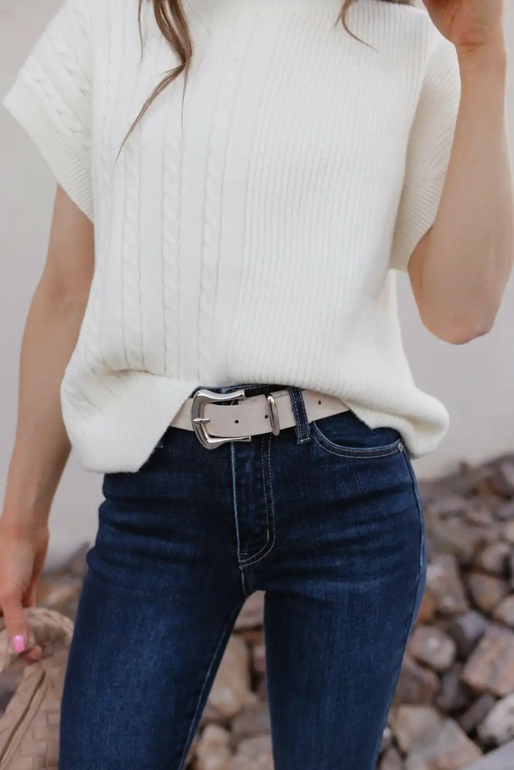 Distressed Curved Buckle Belt