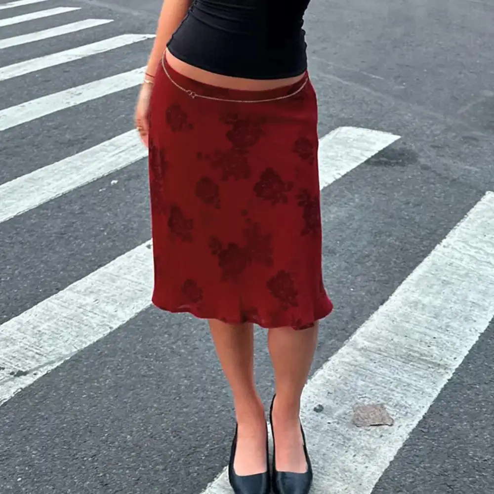 Midi Mesh Low-Waist Floral Skirt
