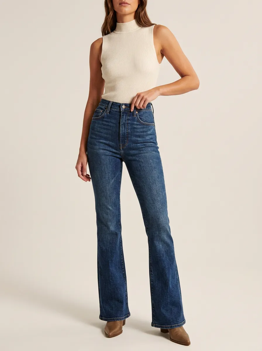 High-Waist Stretch Vintage-Wash Women's High-Waist Stretch Flare Jeans