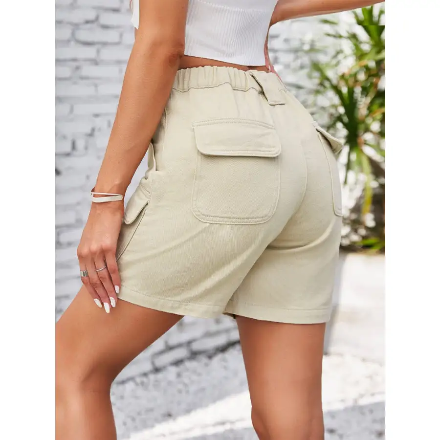 High Waist Pocketed Washed Denim Shorts