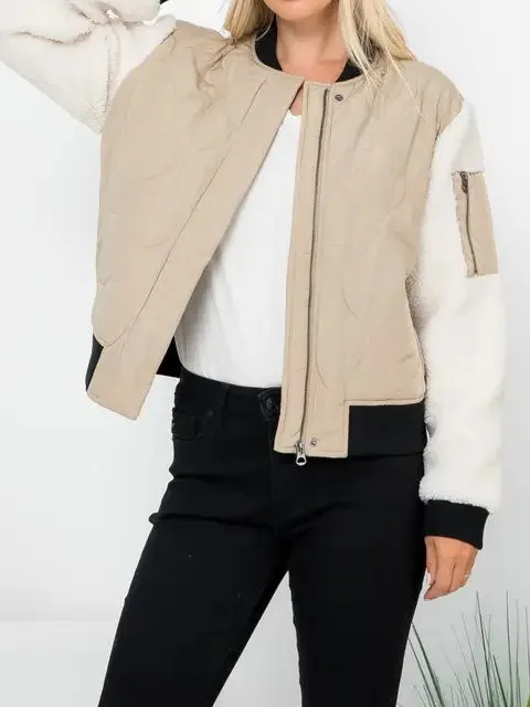 Bomber Jacket With Sherpa Sleeves