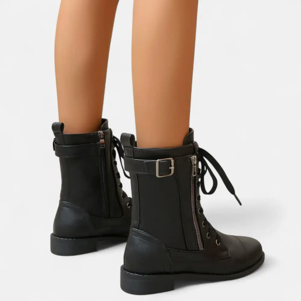 Lace Up Buckle Strap Combat Boots