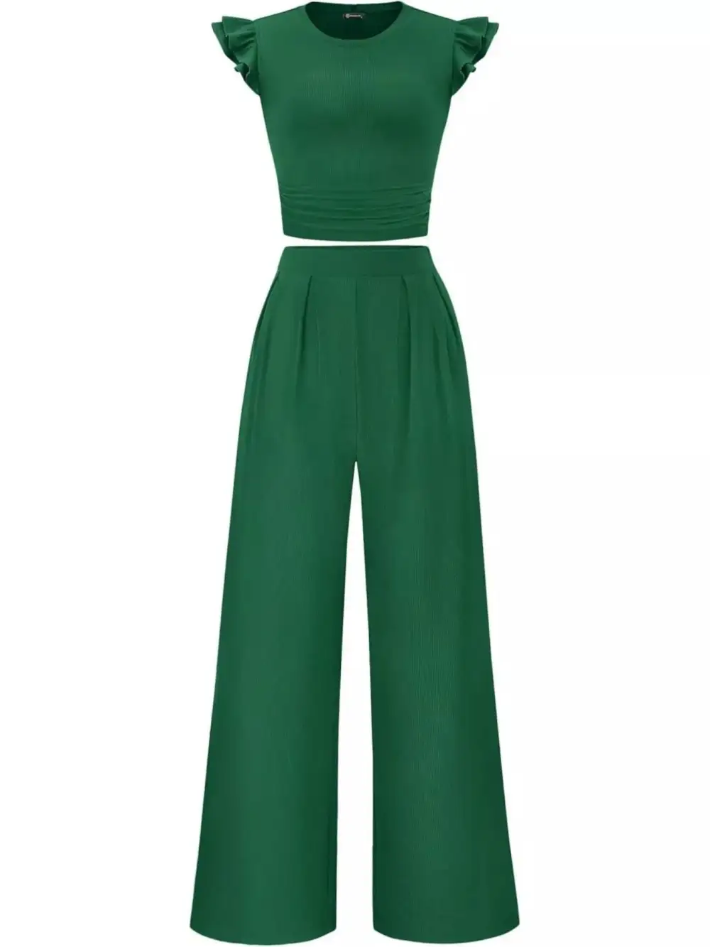 Ruffled Mock Neck Top and Wide Leg Pants Set