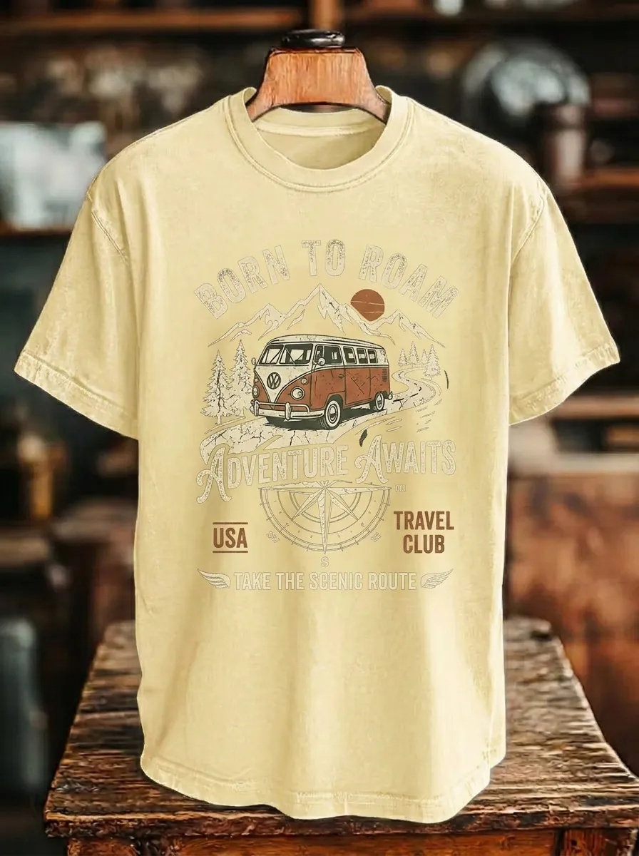 Unisex Travel Lover Camper Van Mountain Printed T-shirt