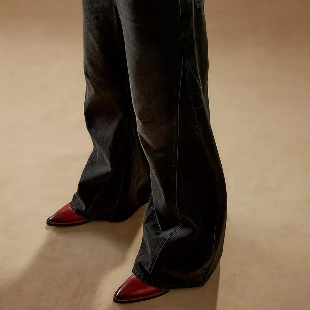 Faux-Leather Zip-Up Pointed-Toe Block-Heel Ankle Boots