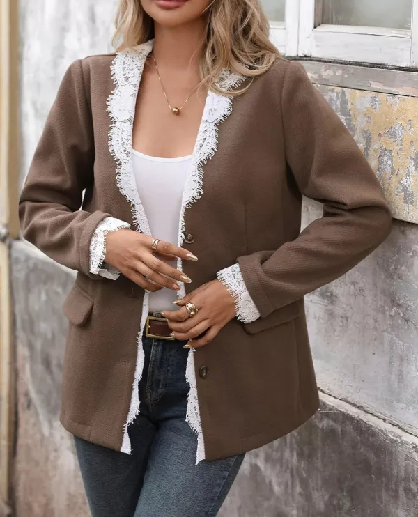 Lace Detail Button Up Blazer