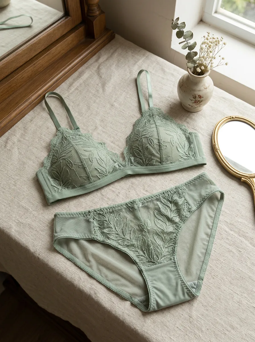 Women's Floral Lace Embroidered Floral Adjustable Strap Lingerie Set