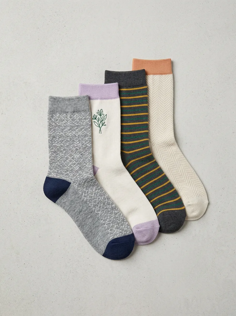 Floral Geometric Four-Pair Crew Socks