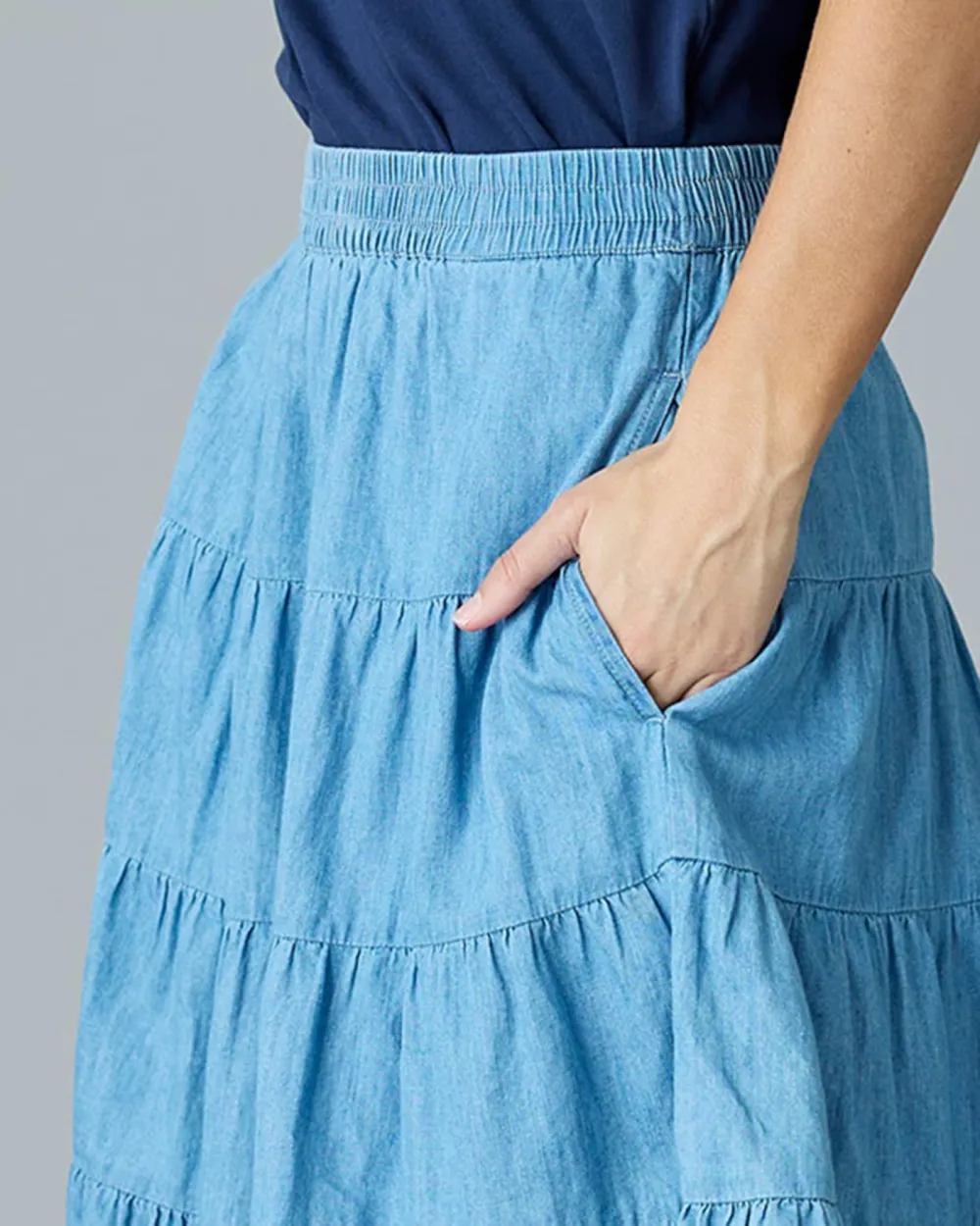 Light Blue Tiered Midi Skirt