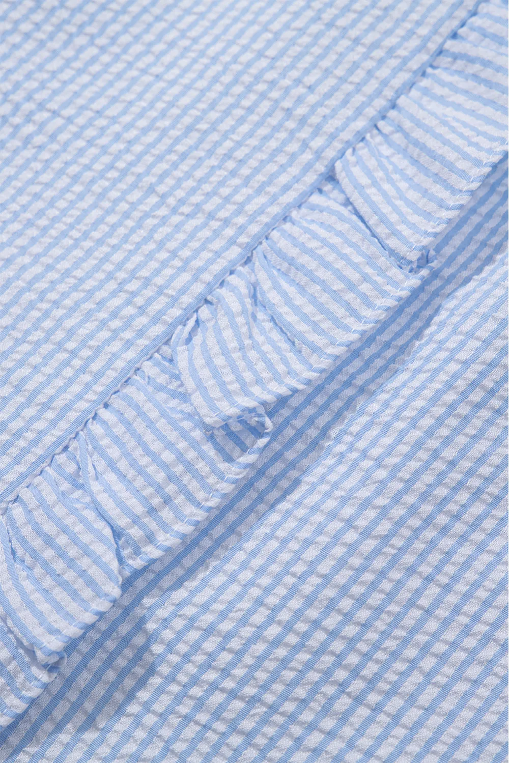 Beau Blue Striped Ruffle Short Sleeve Shirt