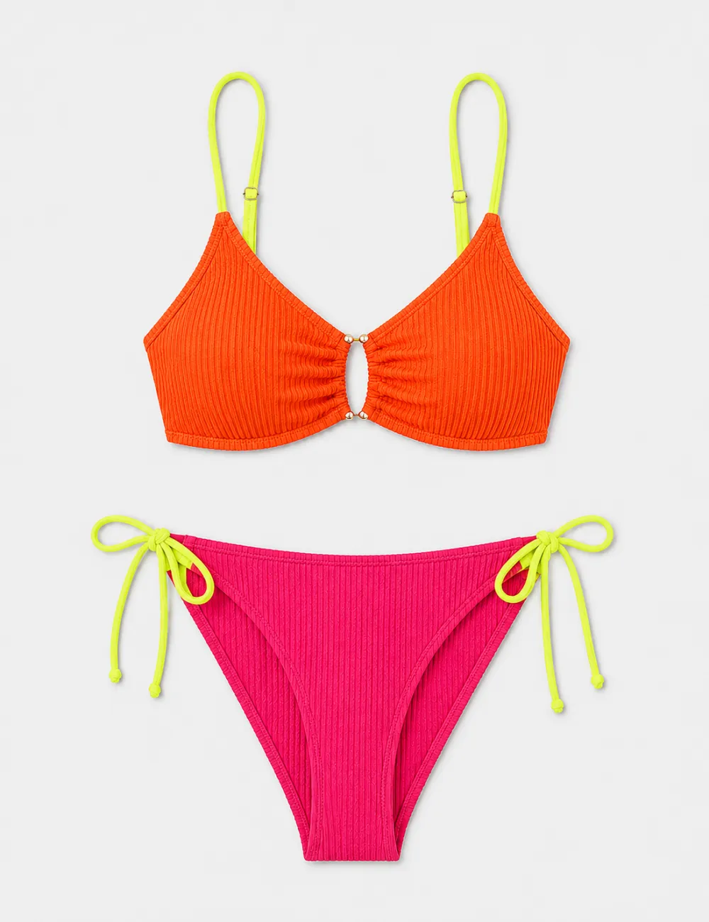 Tone Metal Accents Triangle Bikini Set