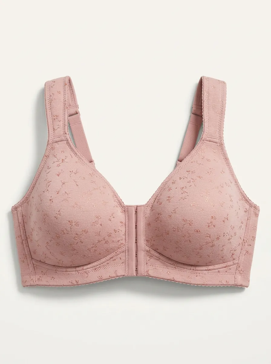 Women's Plus Size Dusty Rose Rose Floral Front-Closure Wireless Bra