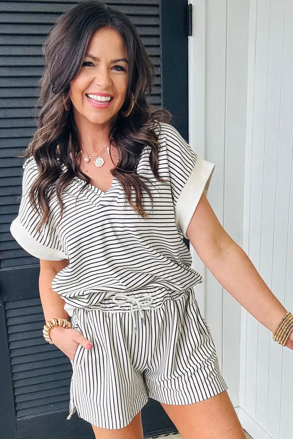 Stripe Relaxed Shorts Lounge Set Layer