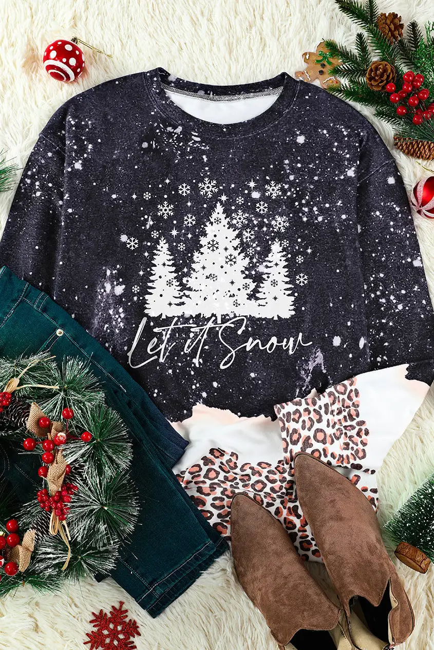 Snowy Graphic Leopard Bleached Sweatshirt