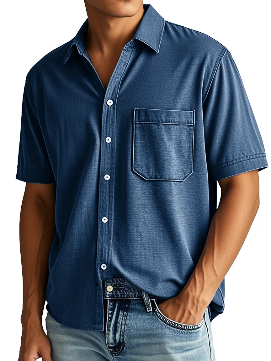 Clean Cut Short Sleeve Open Collar Pocket Shirt