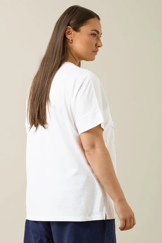 White Floral Chain Detail Cotton T-Shirt detail 3