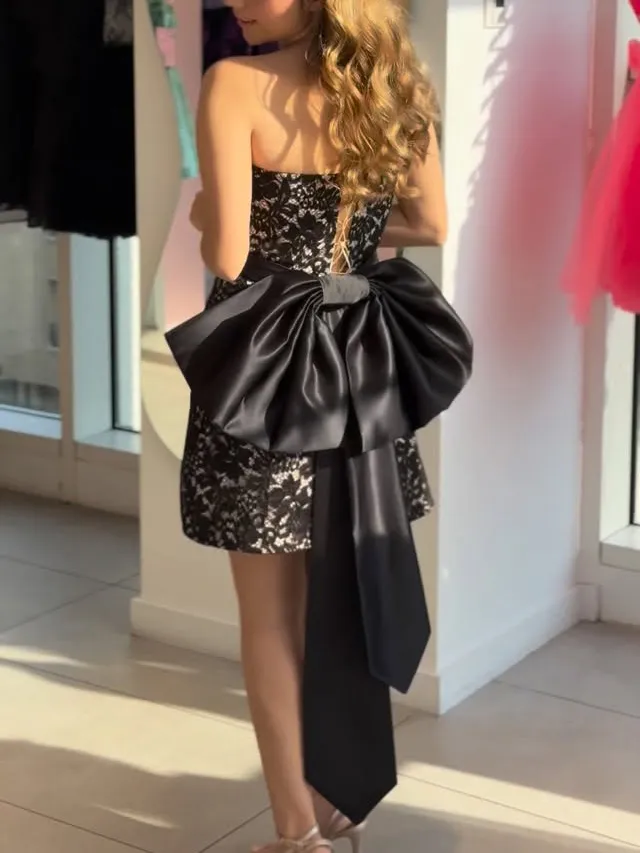 Strapless Lace Bow Elegant Mini Dress