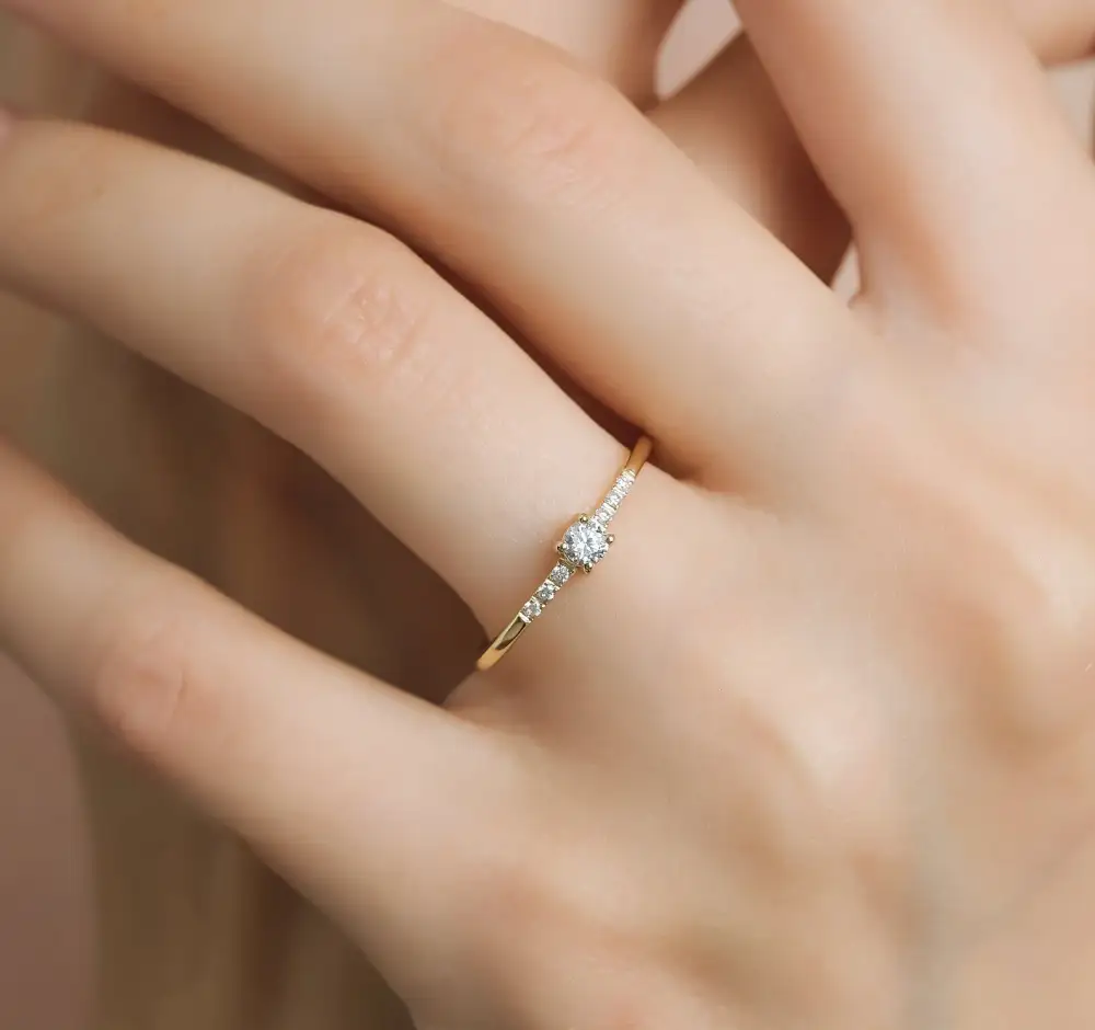 Gold Minimalist Solitaire Diamond Engagement Ring