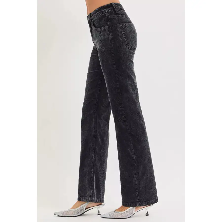 Risen Tummy Control Mid Rise Straight Leg Corduroy Pants
