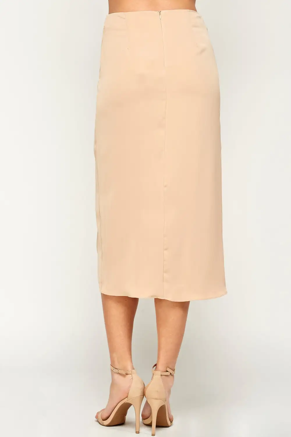 Shirred Button Detail Front Slit Midi Skirt