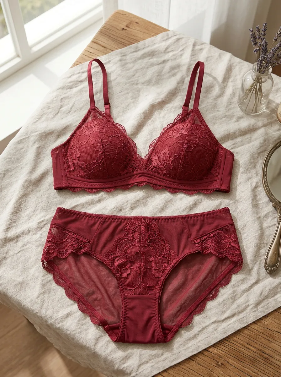 Women's Floral Lace Embroidered Lace Mesh Lingerie Set