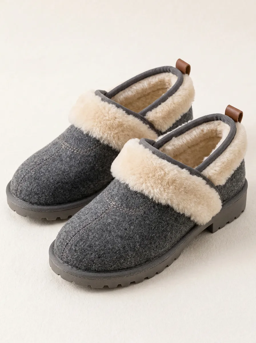 Felt Look Slippers in Grey with a Plush Finish