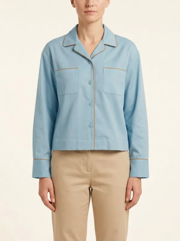 Women's Camp-Collar Contrast-Piped Dropped-Shoulder Shirt