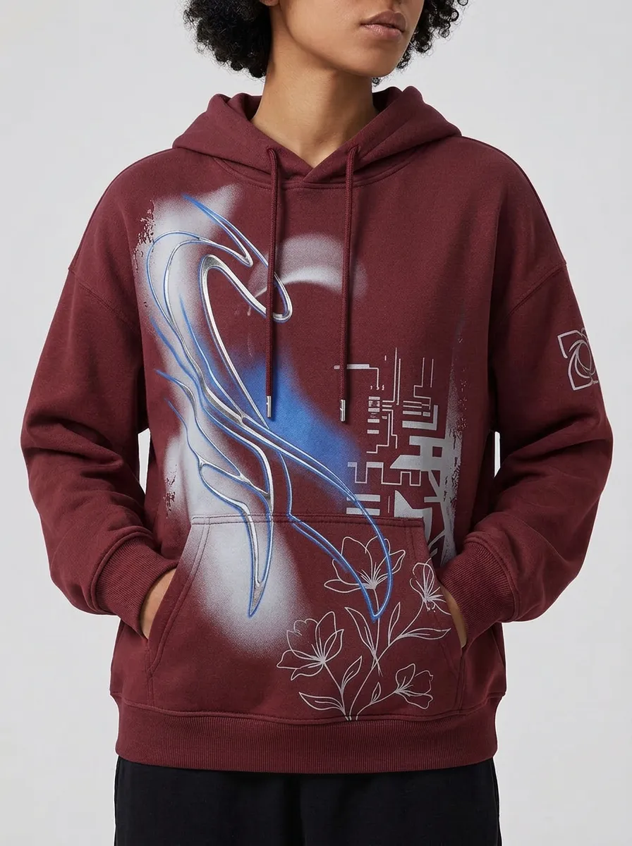 Unisex Y2K Cyber Floral Graphic Hoodie