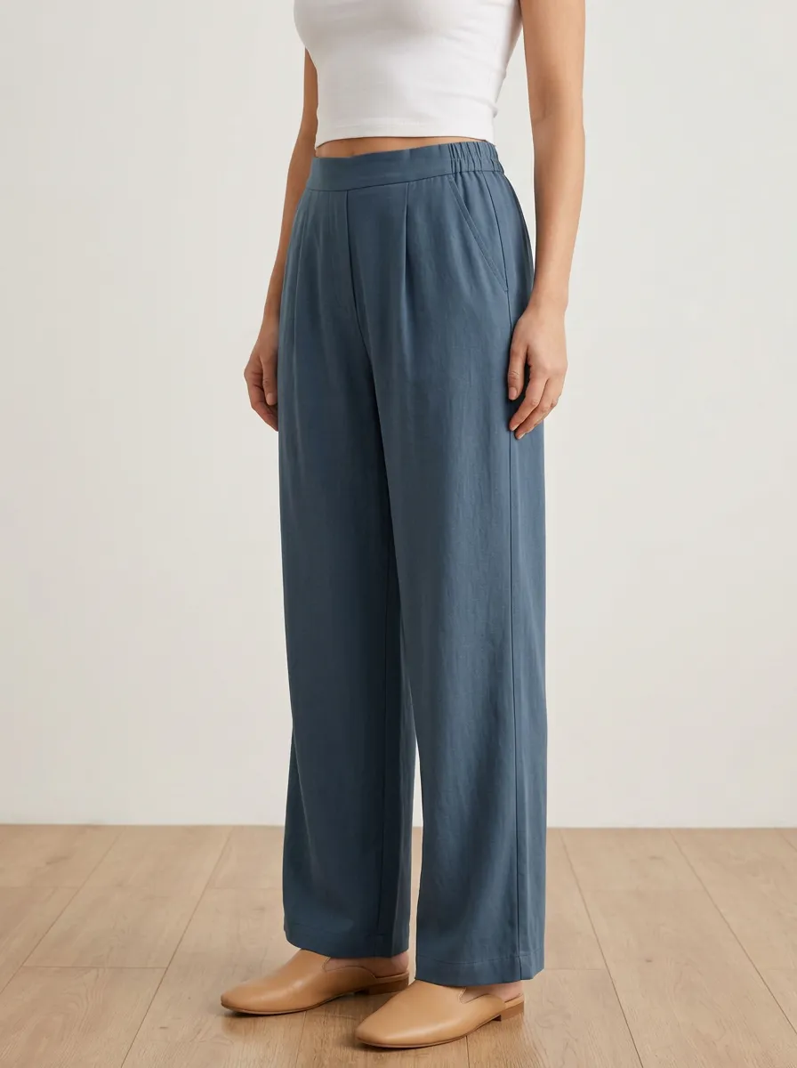 Women's Pleated Straight-Cut Wide-Leg Trousers