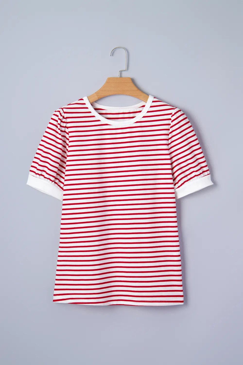 Red Stripe Contrast Trim Round Tee