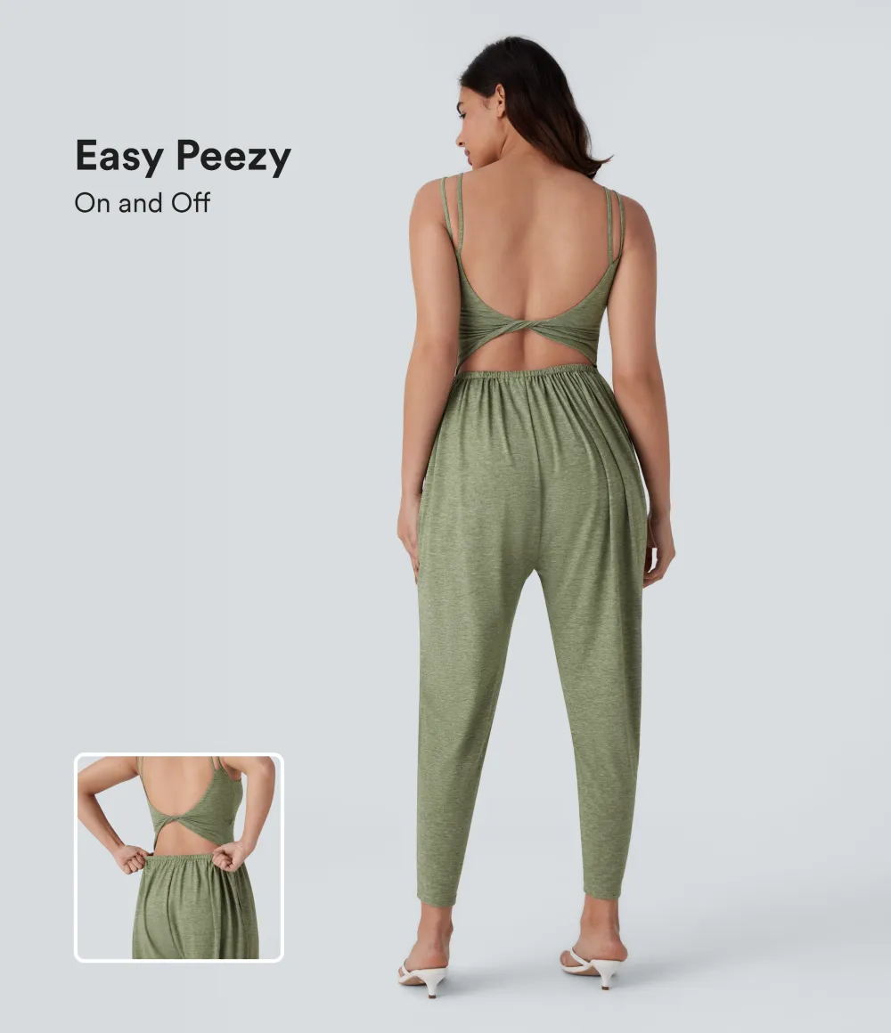 Double Straps Pocket Harem Casual Jumpsuit-Easy Peezy