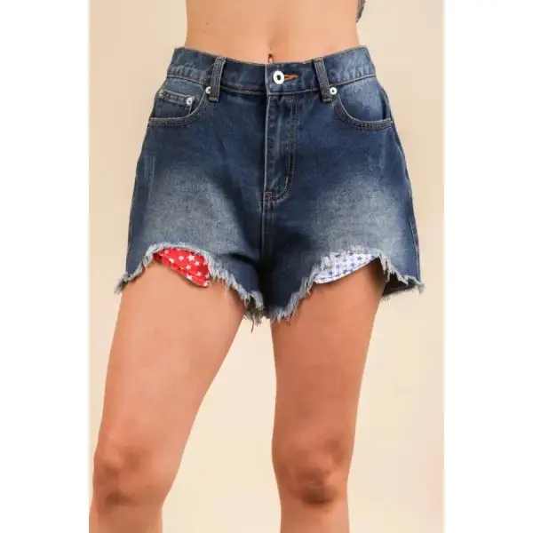 Very J Raw Hem Pocketed Contrast Washed Denim Shorts