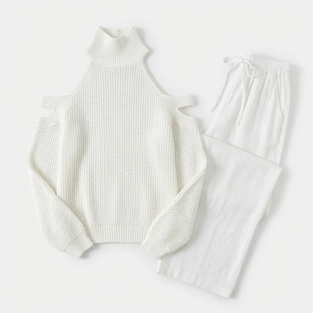 Cold Shoulder Knit Wide Leg Set