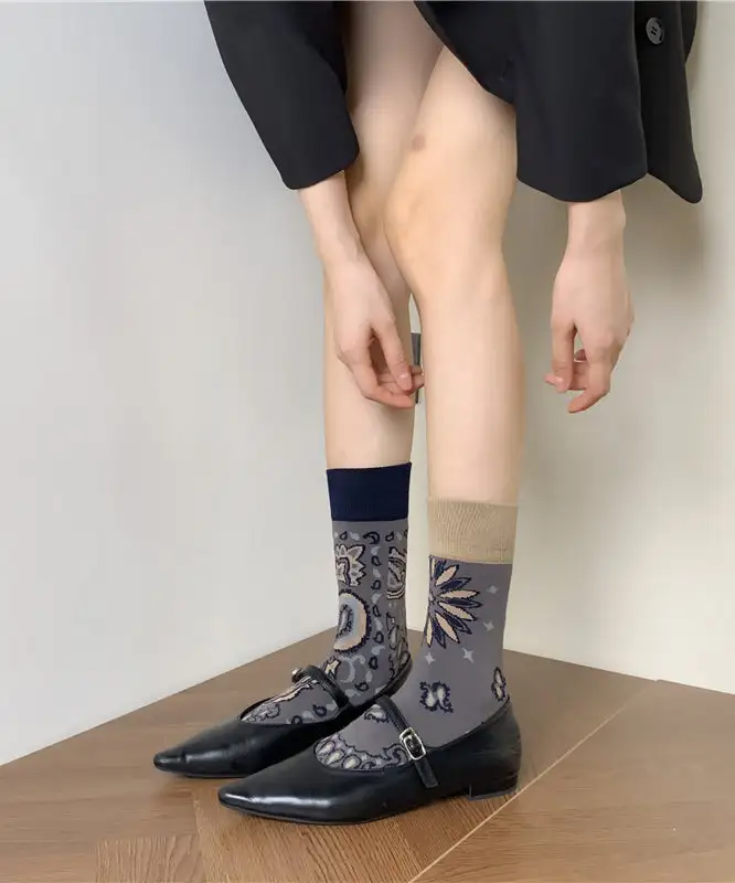 Unique Asymmetric Jacquard Cotton Crew Socks