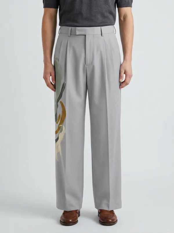 Men's Abstract Brushstroke Art Printed Wide Leg Trousers