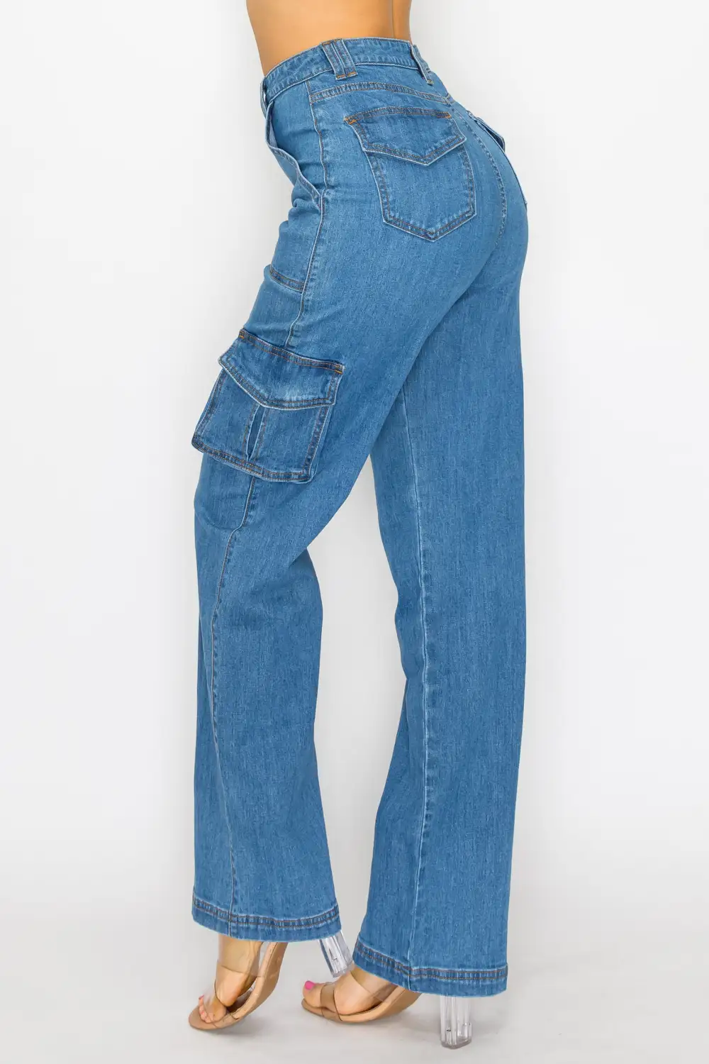 High-Rise Wide-Leg Cargo Jeans