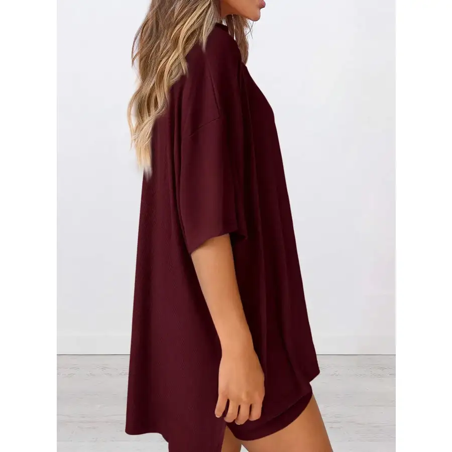 Oversized Round Neck Top and Shorts Set