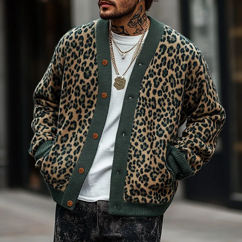 Jacquard Knit Leopard Print Cardigan