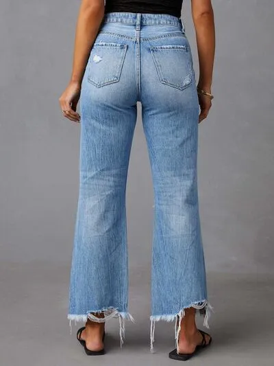 Distressed Raw-Hem Denim Jeans