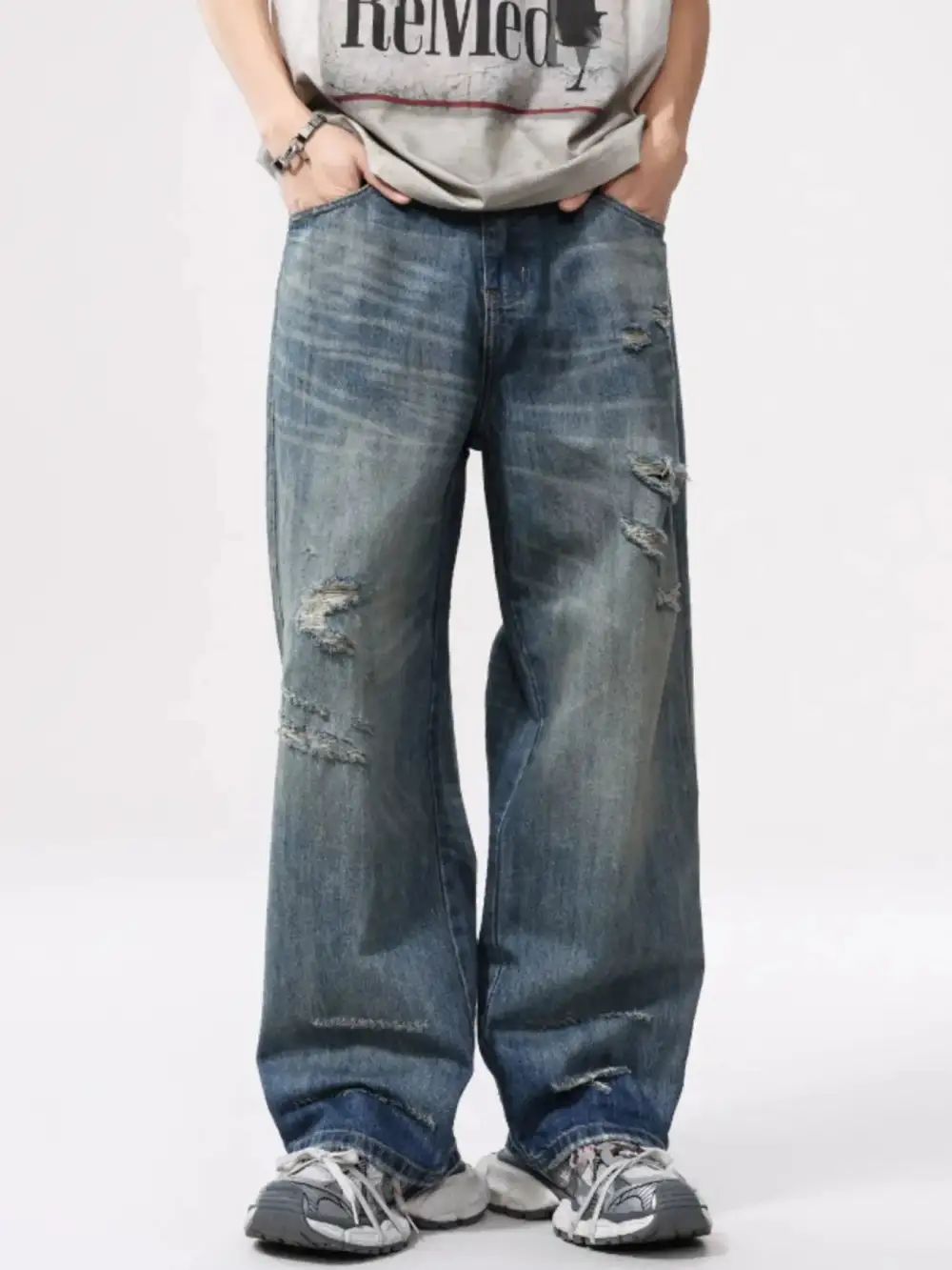 Soft Touch Distressed Wide Leg Jeans